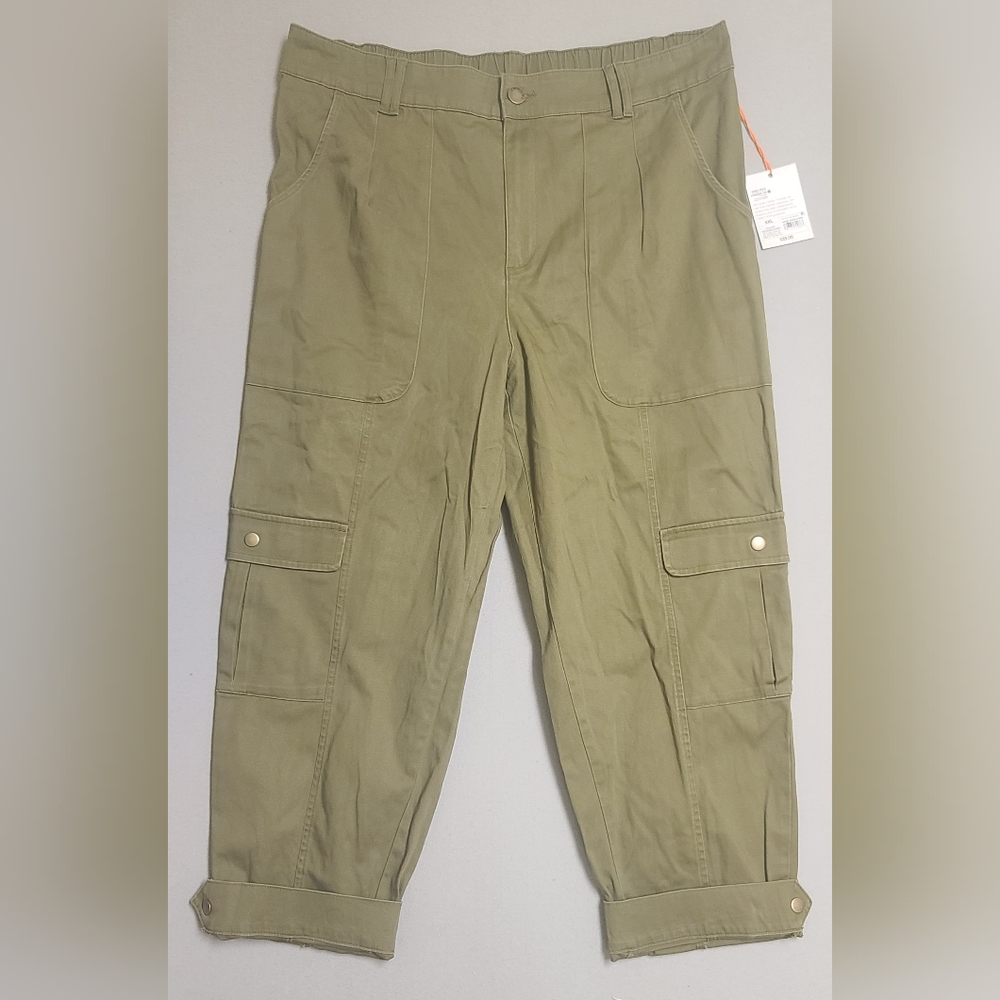 Knox Rose Women's Pants Size XXL Green Cargo High-rise Straight Leg